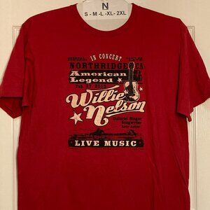 Wilie Nelson original Franks Bros' print Amer. Legend Live Northridge Ca. red XL